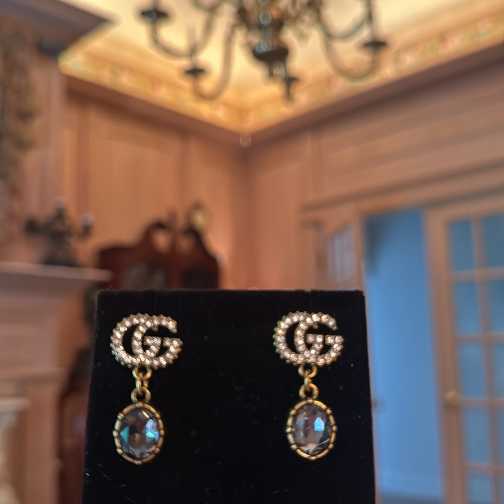 GG Drop Earrings - gray Crystal Dangle